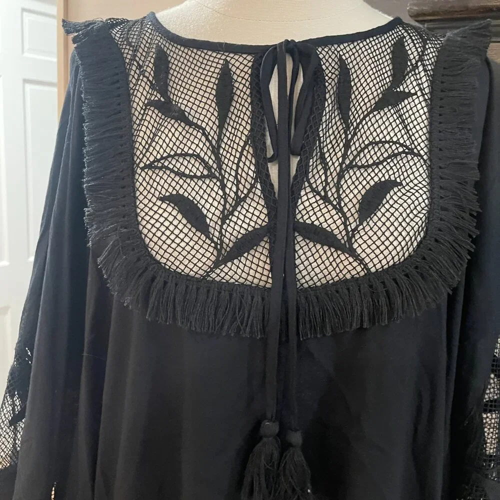 01 By Anthropologie Embroidered Cover-Up Dress Black NWOT XS/S